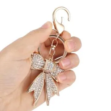 Gold Bow Keychain Rhinestone Bag Charms for Handbags Shiny Purse Charms Cute Keychain for Girls Women Aesthetic Keychain for Car Key Purse Bags Handbags Backpacks