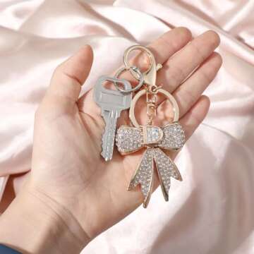 Gold Bow Keychain Rhinestone Bag Charms for Handbags Shiny Purse Charms Cute Keychain for Girls Women Aesthetic Keychain for Car Key Purse Bags Handbags Backpacks