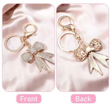 Gold Bow Keychain Rhinestone Bag Charms for Handbags Shiny Purse Charms Cute Keychain for Girls Women Aesthetic Keychain for Car Key Purse Bags Handbags Backpacks