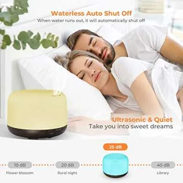 UOKIER Essential Oil Diffuser, 500ml Diffusers for Essential Oils with Remote Control, Ultrasonic Aromatherapy Diffuser Humidifier with Adjustable Cool Mist, Mood Lights, Timer & Waterless Auto-Off