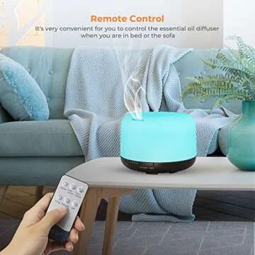 UOKIER Essential Oil Diffuser, 500ml Diffusers for Essential Oils with Remote Control, Ultrasonic Aromatherapy Diffuser Humidifier with Adjustable Cool Mist, Mood Lights, Timer & Waterless Auto-Off