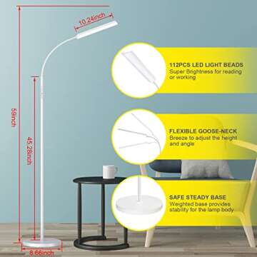 Dimunt LED Floor Lamp, Bright 15W Floor Lamps for Living Room with 1H Timer- White