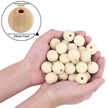 BigOtters 65pcs 25mm Wood Beads, 1Inch Natural Round Wooden Beads Unfinished Loose Wood Beads Crafts...
