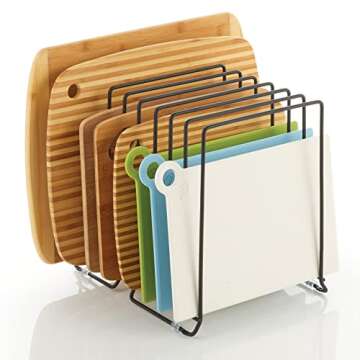 mDesign Large Metal Wire Organizer Rack for Kitchen Cabinet, Pantry, Shelves - Holder with 8 Slots for Baking Sheets, Skillets, Frying Pans, Pots, Lids, Cutting Boards, and Appliances - Black