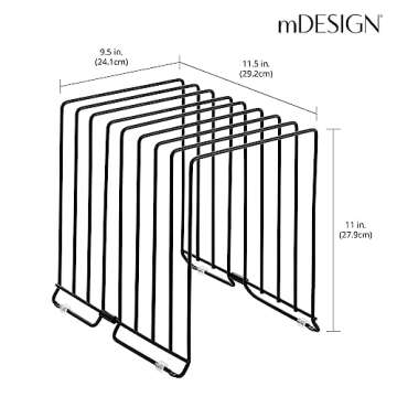 mDesign Large Metal Wire Organizer Rack for Kitchen Cabinet, Pantry, Shelves - Holder with 8 Slots for Baking Sheets, Skillets, Frying Pans, Pots, Lids, Cutting Boards, and Appliances - Black