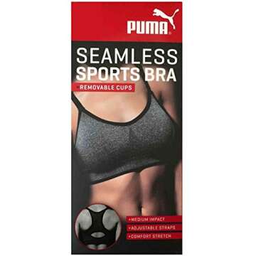 Puma Seamless Sports Bra with Removable Cups, Large, Grey