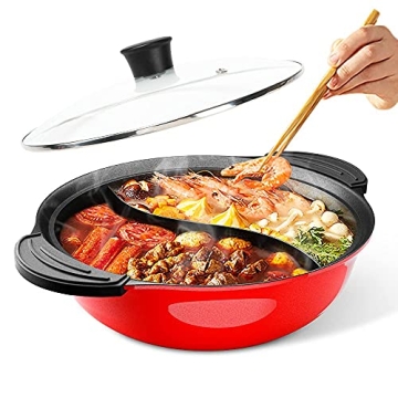 Hot Pot with Divider for Induction Cooker Dual Sided Soup Cookware Two-flavor Chinese Shabu Shabu Po...