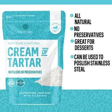 Herbaila Cream of Tartar for Baking 1lb, Gluten Free, Premium All Natural Food-grade Cream of tartar bulk, natural choice tartar powder - great for meringues, bath bombs, cream of tarter 1 lb
