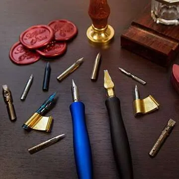 Penmen United Dual Plastic Calligraphy Oblique Nib Pen Holder and Stub Italic Dip Pen with Removable Multi-Fit Brass Flange with online content