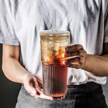 Elegant 20 oz Glass Tumblers with Lids and Straws