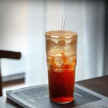 Elegant 20 oz Glass Tumblers with Lids and Straws