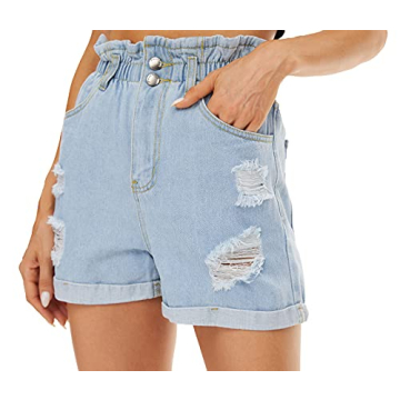 Plaid&Plain Women's High Waisted Denim Shorts for Summer