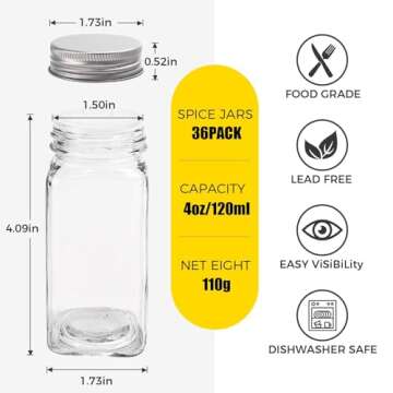 Premium SXUDA Glass Spice Jars with 350 Labels and Funnel