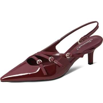 MUCCCUTE Burgundy Kitten Heels Stylish Slingback Pumps