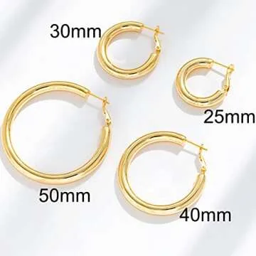 Gold Plated Thick Hoop Earrings Lightweight Hollow Tube