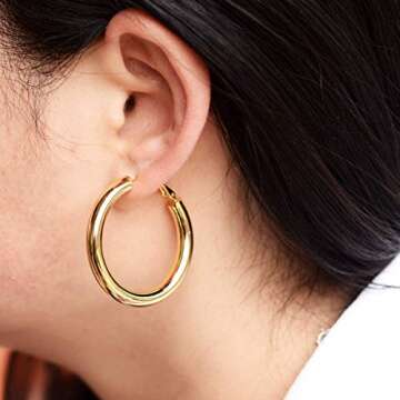 Gold Plated Thick Hoop Earrings Lightweight Hollow Tube