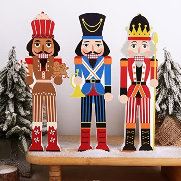 Treory Christmas Nutcracker Table Decorations, 3 Pcs Wooden Christmas Nutcracker Figures Gingerbread...
