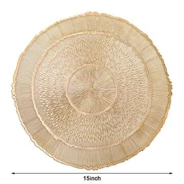 Yarlung 12 Pack Round Pressed Vinyl Placemats, 15 Inch Non-Slip Metallic Gold Table Decor Mat Hollow...