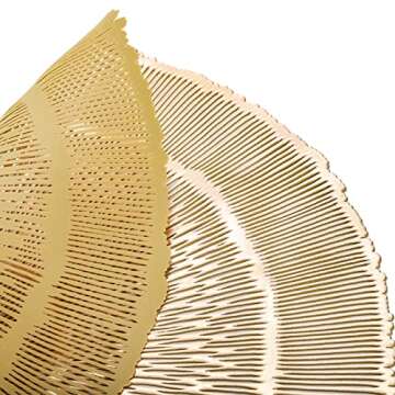 Yarlung 12 Pack Round Pressed Vinyl Placemats, 15 Inch Non-Slip Metallic Gold Table Decor Mat Hollow Out Laminated Place Mats for Christmas Decor, Wedding Accent, Table Centerpiece