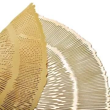 Yarlung 12 Pack Round Pressed Vinyl Placemats, 15 Inch Non-Slip Metallic Gold Table Decor Mat Hollow Out Laminated Place Mats for Christmas Decor, Wedding Accent, Table Centerpiece