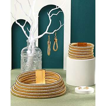 Hicarer 5 Pieces African Jewelry for Women, African Statement Choker Layered Collar Necklace Tribal Style Earrings Bracelet Faux Nose Rings Nose Cuffs Hoop African Jewelry for Ladies(Gold)