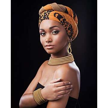 Hicarer 5 Pieces African Jewelry for Women, African Statement Choker Layered Collar Necklace Tribal Style Earrings Bracelet Faux Nose Rings Nose Cuffs Hoop African Jewelry for Ladies(Gold)