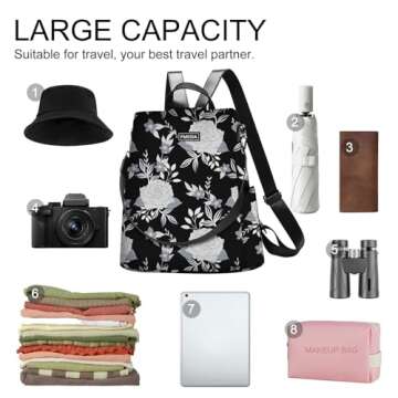 College Backpack Nylon Backpack Purse for Women Anti Theft Travel Backpacks Waterproof Crossbody Bag...