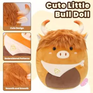 Yytoyshop Highland Cows Plush Pillow Adorable Cow Stuffed Animal Plushies Toys Soft Fluffy Cow Plush Pillow for Birthdays Valentines Day (Cow)