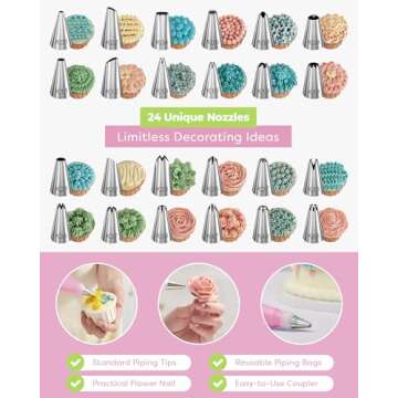 Kootek 32-Piece Piping Bags and Tips Set with 24 Icing Piping Tips, 2 Reusable Pastry Bags 12 Inch, Reusable Piping Icing Bags and Tips, Cake Decorating Kit for Frosting Cookie, Cupcake