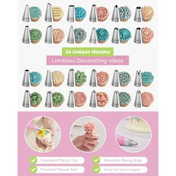 Kootek 32-Piece Piping Bags and Tips Set with 24 Icing Piping Tips, 2 Reusable Pastry Bags 12 Inch, ...