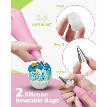 Kootek 32-Piece Piping Bags and Tips Set with 24 Icing Piping Tips, 2 Reusable Pastry Bags 12 Inch, Reusable Piping Icing Bags and Tips, Cake Decorating Kit for Frosting Cookie, Cupcake