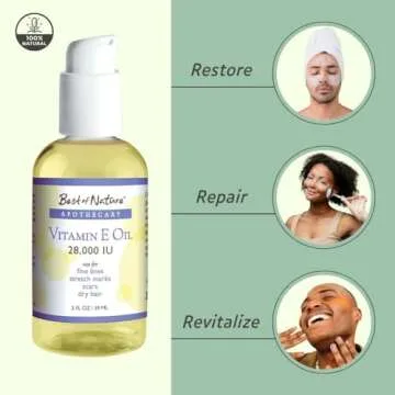 Best of Nature Vitamin E Oil 28,000 IU - Unscented Moisturizer for Hair, Skin, Face & Hands - Damage Repair Formula