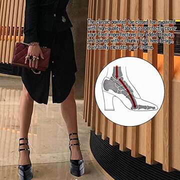 Tscoyuki Women's Fashion Pointed Toe Platform Heels, Buckle Straps Chunky Block High Heel Pumps Date Dress Shoes