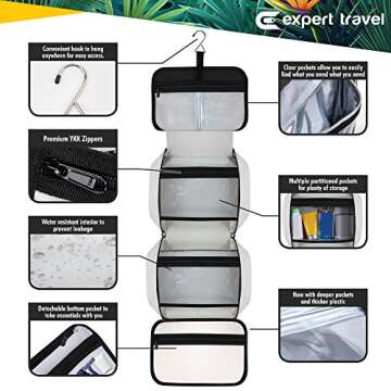 Hanging Travel Toiletry Bag for Men and Women | Makeup Bag | Cosmetic Bag | Bathroom and Shower Organizer Kit | Leak Proof | Large (34”x11”)