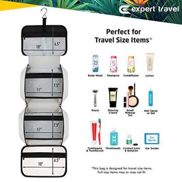 Hanging Travel Toiletry Bag for Men and Women | Makeup Bag | Cosmetic Bag | Bathroom and Shower Organizer Kit | Leak Proof | Large (34”x11”)