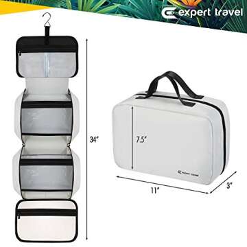 Hanging Travel Toiletry Bag for Men and Women | Makeup Bag | Cosmetic Bag | Bathroom and Shower Organizer Kit | Leak Proof | Large (34”x11”)