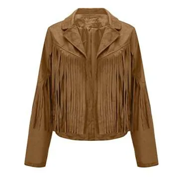 Trendy Faux Suede Tassel Coat for Women - IEPOFG
