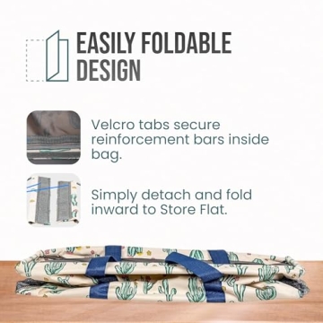 Lucazzi Extra Large Utility Tote Bag, Oversized Collapsible Reusable Wire Frame Rectangular Canvas Basket With Two Exterior Pockets For Beach, Pool, Laundry, Car Trunk, Storage - Cactus White