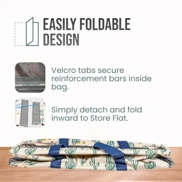 Lucazzi Extra Large Utility Tote Bag, Oversized Collapsible Reusable Wire Frame Rectangular Canvas Basket With Two Exterior Pockets For Beach, Pool, Laundry, Car Trunk, Storage - Cactus White