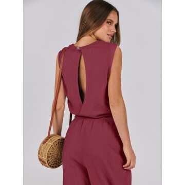 ANRABESS Jumpsuits for Women Casual Summer Sleeveless 2025 Romper One Piece Outfit Active Workout Lounge Jumpsuits Pockets Red Medium