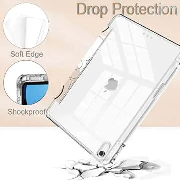 Feams Case for iPad (A16) 11th Generation 11 Inch 2025, iPad 10th Generation Case 10.9 Inch 2022, Slim iPad A16 /10th Gen Case Clear Back Cover with Pencil Holder & Auto Sleep, Line Art