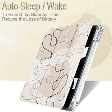 Feams Case for iPad (A16) 11th Generation 11 Inch 2025, iPad 10th Generation Case 10.9 Inch 2022, Slim iPad A16 /10th Gen Case Clear Back Cover with Pencil Holder & Auto Sleep, Line Art