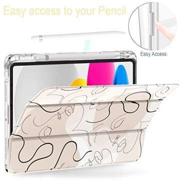 Feams Case for iPad (A16) 11th Generation 11 Inch 2025, iPad 10th Generation Case 10.9 Inch 2022, Slim iPad A16 /10th Gen Case Clear Back Cover with Pencil Holder & Auto Sleep, Line Art