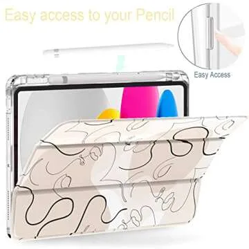 Feams Case for iPad (A16) 11th Generation 11 Inch 2025, iPad 10th Generation Case 10.9 Inch 2022, Slim iPad A16 /10th Gen Case Clear Back Cover with Pencil Holder & Auto Sleep, Line Art