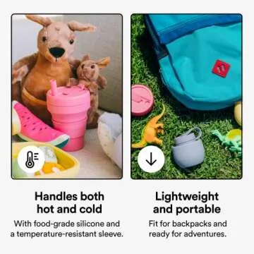 STOJO Collapsible Travel Cup - Reusable To-Go Pocket Size Silicone Bottle for Hot and Cold Drinks - Perfect for Camping - Microwave & Dishwasher Safe (Peony, 8 Ounce (Pack of 1))