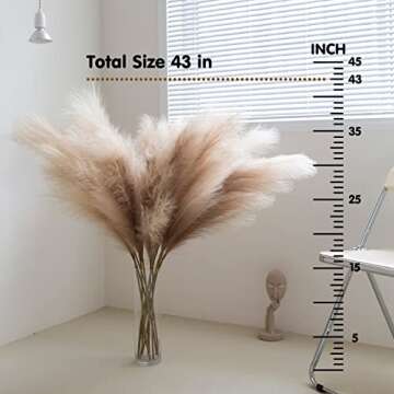 CEWOR 3pcs 43" 3.6FT Faux Pampas Grass Tall Pampas Grass for Vase Filler Artificial Pompous Grass Fake Pompass Branches Arrangement for Home, Living Room, Kitchen, Wedding, Boho Decor