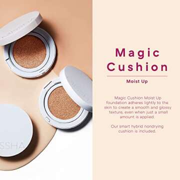 Missha Magic Cushion Moist Up No. 21 Light Beige for bright skin, Hydrating 3-in-1 Moisture Korean C...