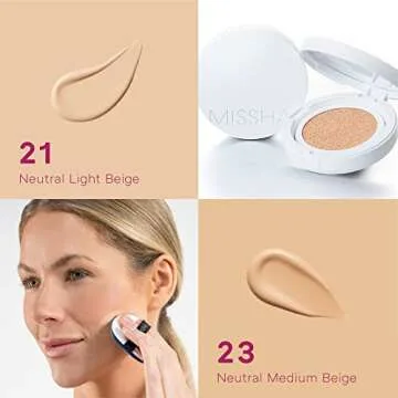 Missha Magic Cushion Moist Up No. 21 Light Beige for bright skin, Hydrating 3-in-1 Moisture Korean Cushion Foundation, Long-lasting, High Coverage, for All Skin Types