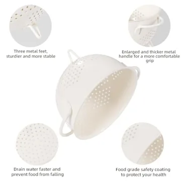 Versatile 5 Quart Metal Colander with Stable Three-Legged Base