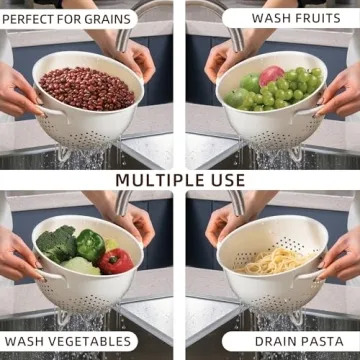 Versatile 5 Quart Metal Colander with Stable Three-Legged Base